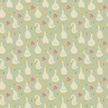 Goose Seamless Pattern. Cute Cartoon geese, Vector Illustration Background 스톡 일러스트