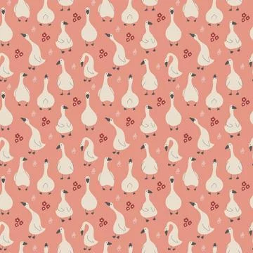 Goose Seamless Pattern. Cute Cartoon geese, Vector Illustration Background Stock Illustration