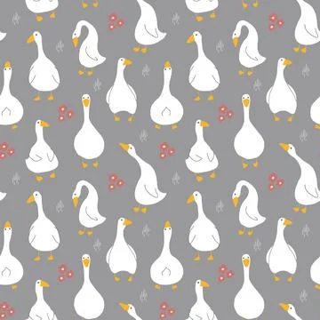 Goose Seamless Pattern. Cute Cartoon geese, Vector Illustration Background 스톡 일러스트