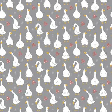 Goose Seamless Pattern. Cute Cartoon geese, Vector Illustration Background Stock Illustration