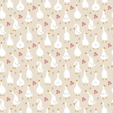 Goose Seamless Pattern. Cute Cartoon geese, Vector Illustration Background Illustrazione stock