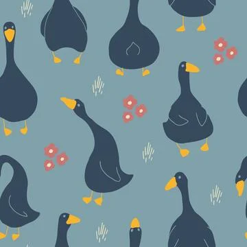 Goose Seamless Pattern. Cute Cartoon geese, Vector Illustration Background Stockillustratie