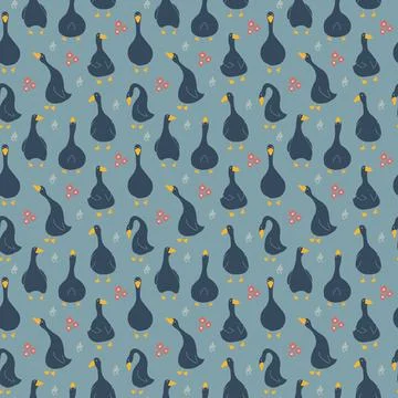 Goose Seamless Pattern. Cute Cartoon geese, Vector Illustration Background Stock Illustration