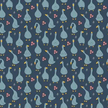 Goose Seamless Pattern. Cute Cartoon geese, Vector Illustration Background イラスト素材