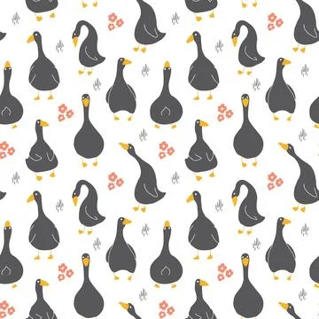 Goose Seamless Pattern. Cute Cartoon geese, Vector Illustration Background Stockillustratie