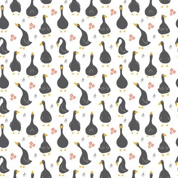 Goose Seamless Pattern. Cute Cartoon geese, Vector Illustration Background Stock Illustration