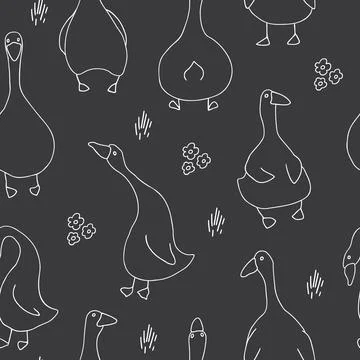 Goose Seamless Pattern. Cute Cartoon geese, Vector Illustration Background イラスト素材