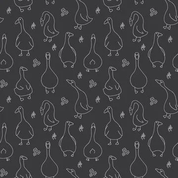 Goose Seamless Pattern. Cute Cartoon geese, Vector Illustration Background Stock Illustration