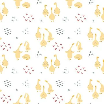 Goose Seamless Pattern. Cute Cartoon geese, Vector Illustration Background Stock Illustration