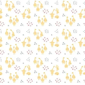 Goose Seamless Pattern. Cute Cartoon geese, Vector Illustration Background Stock Illustration
