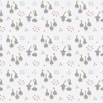 Goose Seamless Pattern. Cute Cartoon geese, Vector Illustration Background Stock Illustration