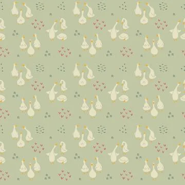 Goose Seamless Pattern. Cute Cartoon geese, Vector Illustration Background Stock Illustration