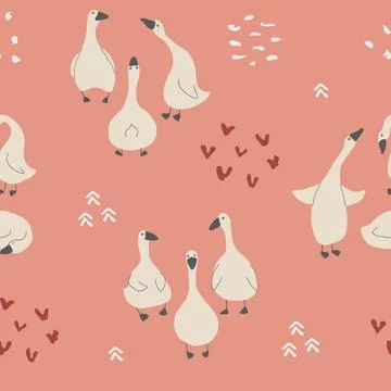 Goose Seamless Pattern. Cute Cartoon geese, Vector Illustration Background Stock Illustration