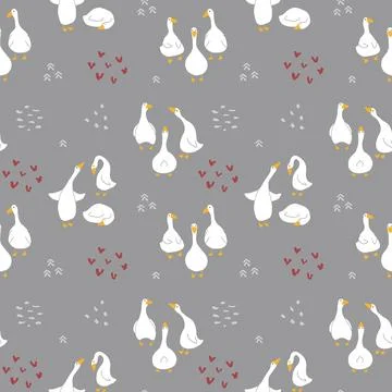 Goose Seamless Pattern. Cute Cartoon geese, Vector Illustration Background Stock Illustration