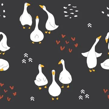 Goose Seamless Pattern. Cute Cartoon geese, Vector Illustration Background Stockillustratie