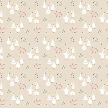 Goose Seamless Pattern. Cute Cartoon geese, Vector Illustration Background Stock Illustration