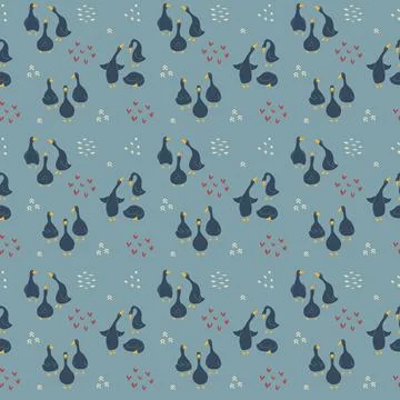 Goose Seamless Pattern. Cute Cartoon geese, Vector Illustration Background Stock Illustration
