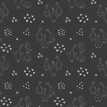 Goose Seamless Pattern. Cute Cartoon geese, Vector Illustration Background Stock Illustration