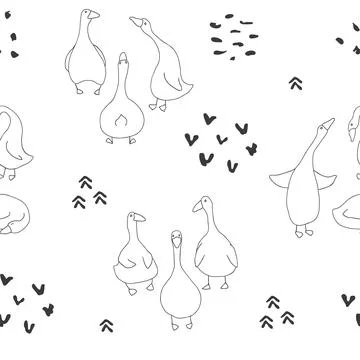 Goose Seamless Pattern. Cute Cartoon geese, Vector Illustration Background Stock Illustration