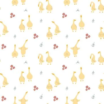 Goose Seamless Pattern. Cute Cartoon geese, Vector Illustration Background イラスト素材