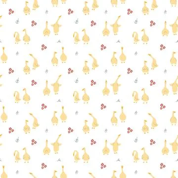 Goose Seamless Pattern. Cute Cartoon geese, Vector Illustration Background Stock Illustration