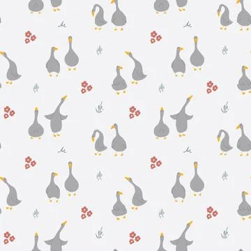 Goose Seamless Pattern. Cute Cartoon geese, Vector Illustration Background Stock Illustration