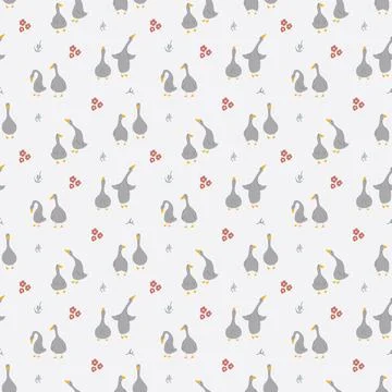 Goose Seamless Pattern. Cute Cartoon geese, Vector Illustration Background 스톡 일러스트