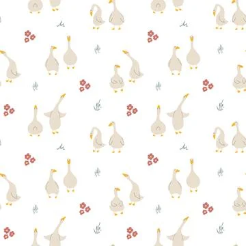 Goose Seamless Pattern. Cute Cartoon geese, Vector Illustration Background Stock Illustration