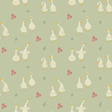 Goose Seamless Pattern. Cute Cartoon geese, Vector Illustration Background Stock Illustration