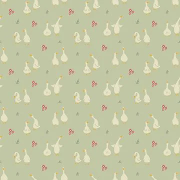 Goose Seamless Pattern. Cute Cartoon geese, Vector Illustration Background 스톡 일러스트