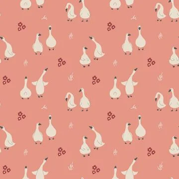 Goose Seamless Pattern. Cute Cartoon geese, Vector Illustration Background Stock Illustration