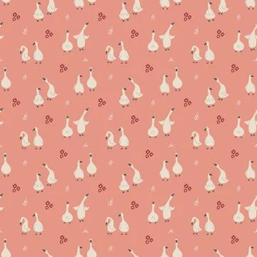 Goose Seamless Pattern. Cute Cartoon geese, Vector Illustration Background Stock Illustration