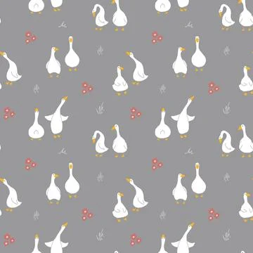 Goose Seamless Pattern. Cute Cartoon geese, Vector Illustration Background Stock Illustration
