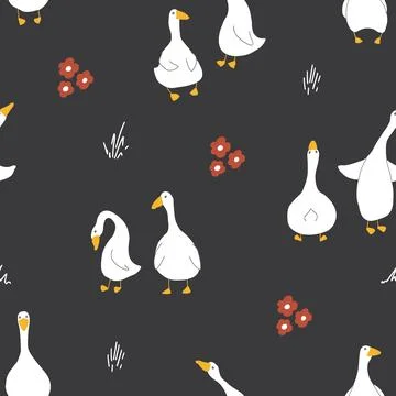 Goose Seamless Pattern. Cute Cartoon geese, Vector Illustration Background Stock Illustration