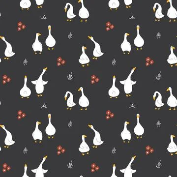Goose Seamless Pattern. Cute Cartoon geese, Vector Illustration Background Stock Illustration