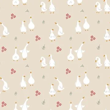 Goose Seamless Pattern. Cute Cartoon geese, Vector Illustration Background Stock Illustration