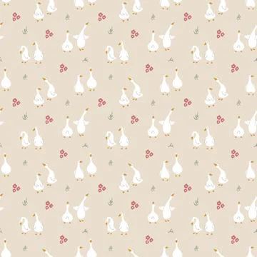Goose Seamless Pattern. Cute Cartoon geese, Vector Illustration Background Stock Illustration