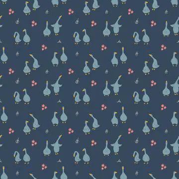 Goose Seamless Pattern. Cute Cartoon geese, Vector Illustration Background Illustrazione stock