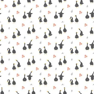 Goose Seamless Pattern. Cute Cartoon geese, Vector Illustration Background Stock Illustration