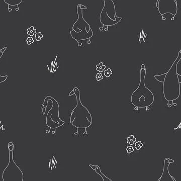 Goose Seamless Pattern. Cute Cartoon geese, Vector Illustration Background Stock Illustration