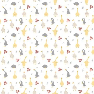 Goose Seamless Pattern. Cute Cartoon geese, Vector Illustration Background Stock Illustration