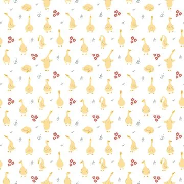 Goose Seamless Pattern. Cute Cartoon geese, Vector Illustration Background Stock Illustration