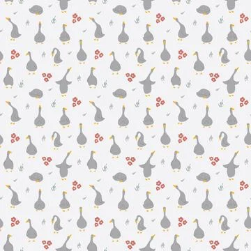 Goose Seamless Pattern. Cute Cartoon geese, Vector Illustration Background Stock Illustration