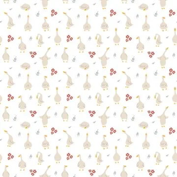 Goose Seamless Pattern. Cute Cartoon geese, Vector Illustration Background イラスト素材