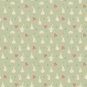 Goose Seamless Pattern. Cute Cartoon geese, Vector Illustration Background Stock Illustration