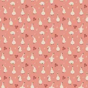 Goose Seamless Pattern. Cute Cartoon geese, Vector Illustration Background 스톡 일러스트