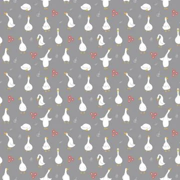 Goose Seamless Pattern. Cute Cartoon geese, Vector Illustration Background Stock Illustration