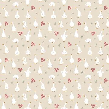Goose Seamless Pattern. Cute Cartoon geese, Vector Illustration Background 스톡 일러스트