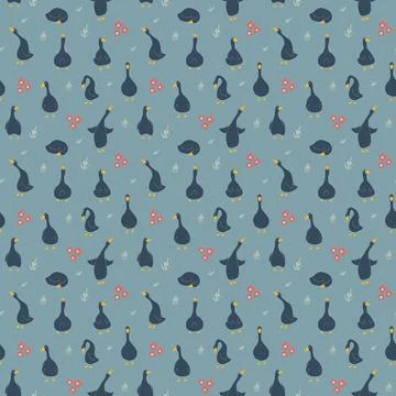 Goose Seamless Pattern. Cute Cartoon geese, Vector Illustration Background Illustrazione stock
