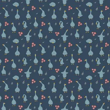 Goose Seamless Pattern. Cute Cartoon geese, Vector Illustration Background Stock Illustration